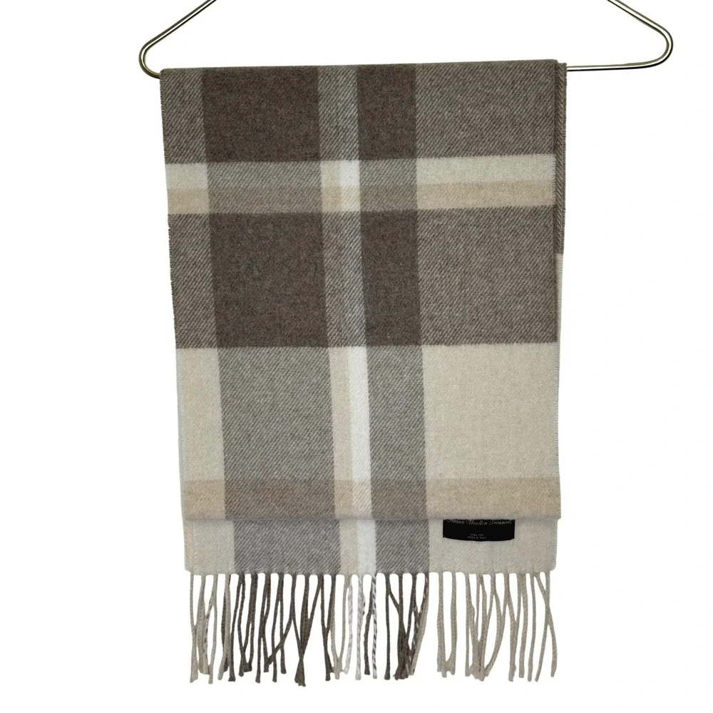 Italian Wool Treasures Wool Plaid‎ Scarf Cream/Tan/Brown 12
